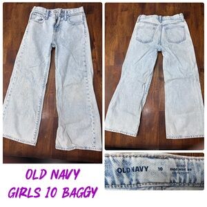 Old Navy Light Blue High Rise Baggy Wide Leg Jeans - Girl 10